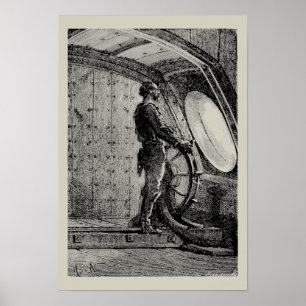 Jules Verne's kapitein Nemo Steering Nautilus Poster