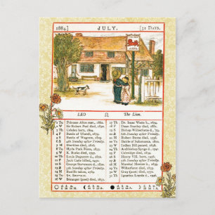 Juli 1884 Almanac. Leo, de leeuw Briefkaart