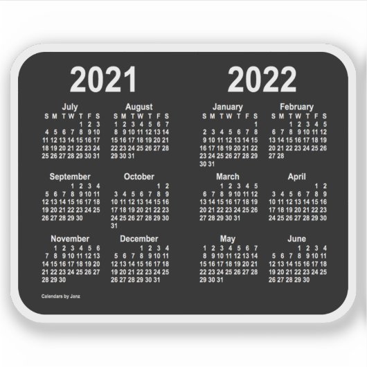 Juli 2021 Thru Juni 2022 Schoolkalender door Janz Sticker (Voorkant)