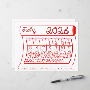 Juli 2026 Maandkalender Rode Stof Font Rol Stof