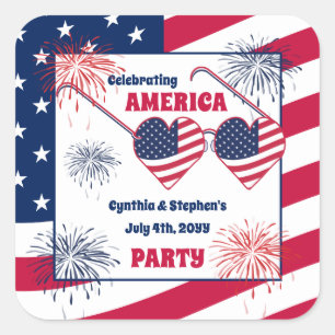 Juli 4 Hart Zonnebril Amerika Party Vierkante Sticker
