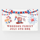 Juli 4e Familienaam BBQ Banner (Horizontaal)