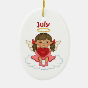 Juli Birthstone Angel Brunette Keramisch Ornament