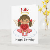 Juli Birthstone Angel Brunette Verjaardag Kaart (Gele Bloem)