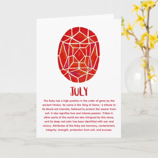 Juli Birthstone Ruby Birthday Waterverf Kaart (Gele Bloem)