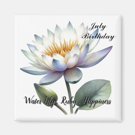 Juli Birthstone Ruby en Water Lily Magneet (Voorkant)