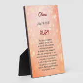 Juli Birthstone Ruby Tabletop Plaque met Easel Fotoplaat (Zijkant)