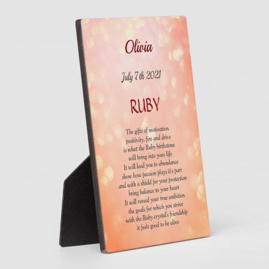 Juli Birthstone Ruby Tabletop Plaque met Easel Fotoplaat (Zijkant)