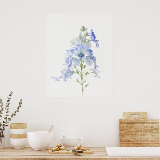 Juli Delphinium Geboorte Bloem Poster (Keuken)