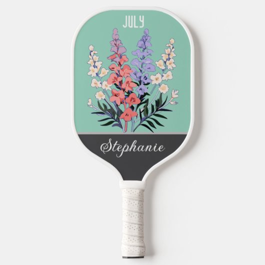 Juli Geboorte Bloem Aangepaste Naam Pickleball Paddle (Voorkant)