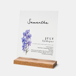 Juli Geboorte Maand Bloem Larkspur gepersonaliseer Acryl Bord