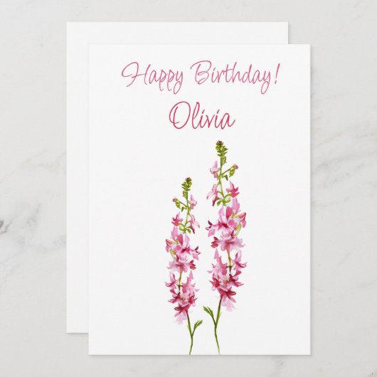 Juli geboortebloem Larkspur Waterverf Bloemen Feestdagenkaart (Voorkant / Achterkant)