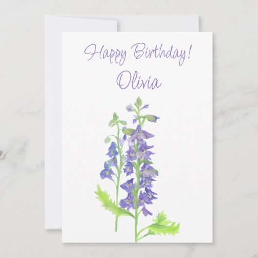 Juli geboortebloem Larkspur Waterverf Bloemen Feestdagenkaart (Voorkant)