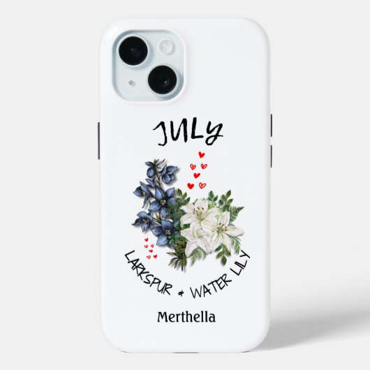 JULI Geboortemaand Bloem Aangepaste naam Case-Mate iPhone Case (Achterkant)