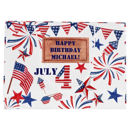 Juli Gelukkige Verjaardag Voeg Naam Patriottische  Groot Cadeauzakje (Achterkant)