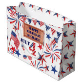 Juli Gelukkige Verjaardag Voeg Naam Patriottische  Groot Cadeauzakje (Achterkant Gekanteld)