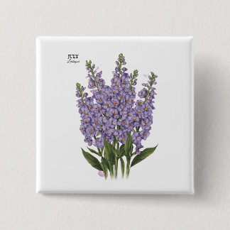 Juli Larkspur Bloom - Gepersonaliseerd verjaardags Vierkante Button 5,1 Cm
