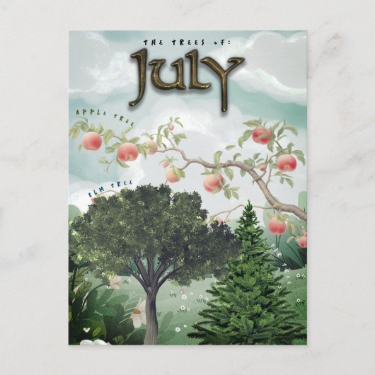 Juli maand bomen voor Apple Elm Briefkaart (Voorkant)