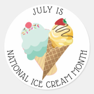 Juli Nationale Ice Cream Month-stickers Ronde Sticker