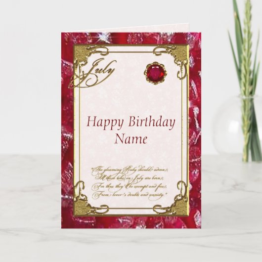 Juli Ruby Birthstone Birthday Card Kaart (Voorkant)