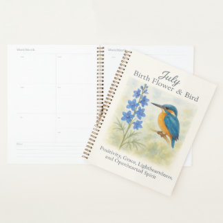 Juli Verjaardagsvogel Blauwe Bloemige Vintage Insp Planner