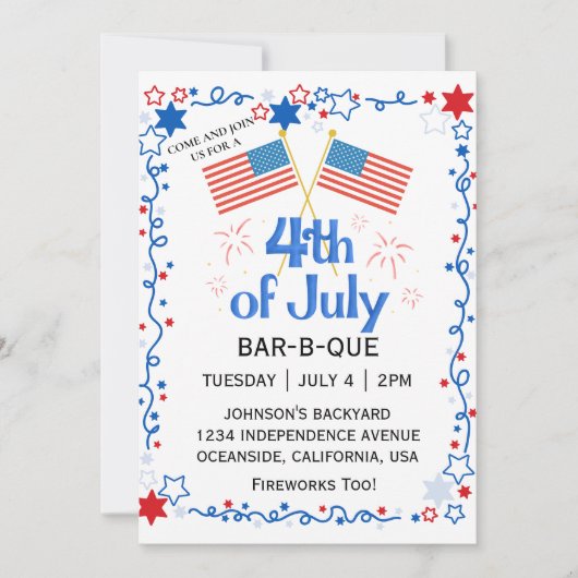 Juli Vierde Amerikaanse vlag kale adelaar BBQ vuur Kaart (Voorkant)