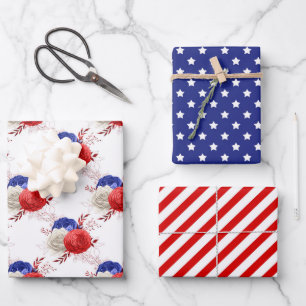 Juli Vierde sterren Stripes Floral Red White Blue Inpakpapier Vel