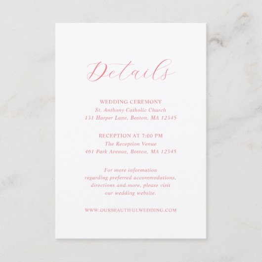 Julia Coral Traditionele Elegante Bruiloft Informatiekaartje (Voorkant)