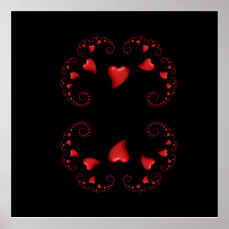 Julia Set Fractal Met Rode Harten Poster