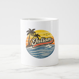 Julian Retro Zonsondergang Naamontwerp Extra Grote Beker