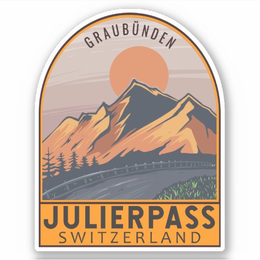 Julier Pass Zwitserland Retro Reizen Embleem Sticker (Voorkant)