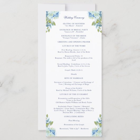 Juliette Blue Floral Programme de mariage catholiq (Dos)