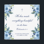 Juliette Dusty Blue Floral Christian Wedding Favor<br><div class="desc">Ces magnets de mariage chrétien, bleu poussiéreux, floral, présente de belles fleurs d'aquarelle avec vos noms, votre date mariage et un verset de la Bible (Il a rendu tout beau dans son temps - Ecclesiastes 3:11) écrit en bleu marine élégant, typographie serif avec accents calligraphie. Offrez-les à vos invités comme...</div>