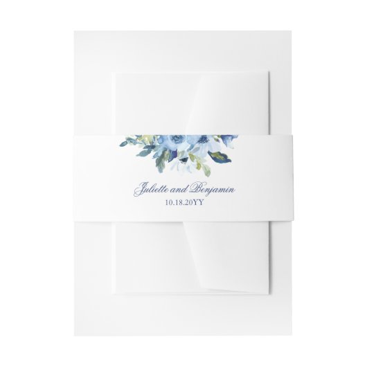 Juliette Dusty Blue Floral Classic Wedding Uitnodigingen Wikkel (Voorkant Voorbeeld)