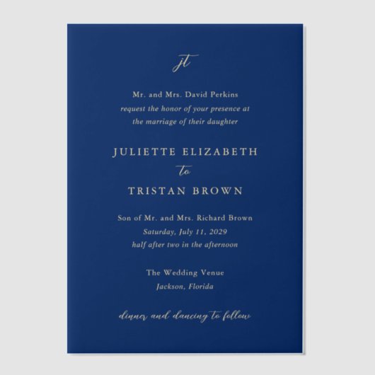 Juliette Elegant Wedding Vellum Uitnodigingen (Voorkant)