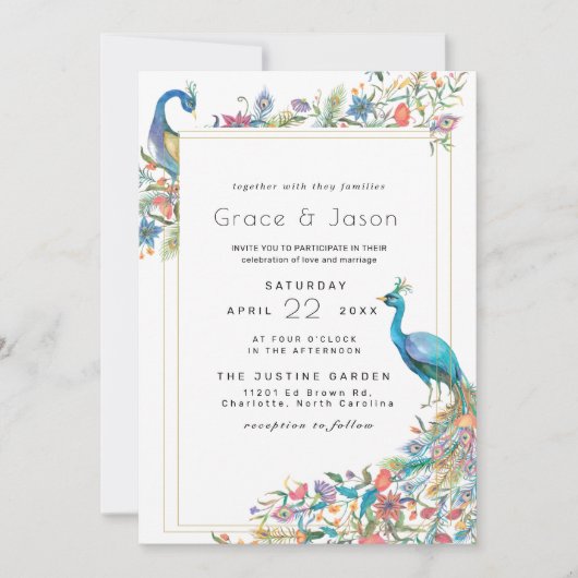 Julio Collection Faire-part de mariage | Peacock (Devant)