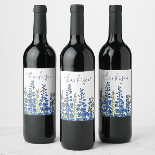Juli's Blauwe Delphinium Bloemen Bedankt Wijn Etiket (Flessen)