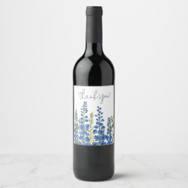 Juli's Blauwe Delphinium Bloemen Bedankt Wijn Etiket