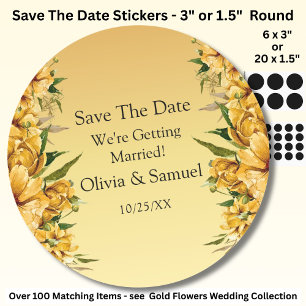 Jullie Namen, Save The Date, Goud Gele Bloemen Ronde Sticker