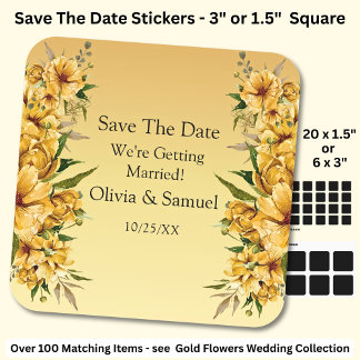 Jullie Namen, Save The Date, Goud Gele Bloemen Vierkante Sticker
