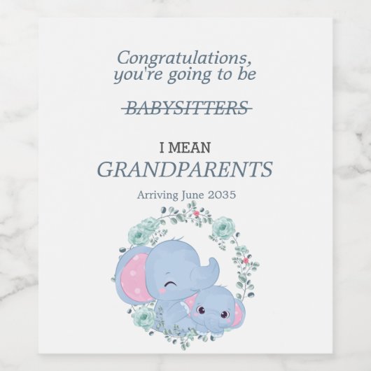 Jullie Worden Grootouders Blauwe Olifanten  Wijn Etiket (Enkel label)