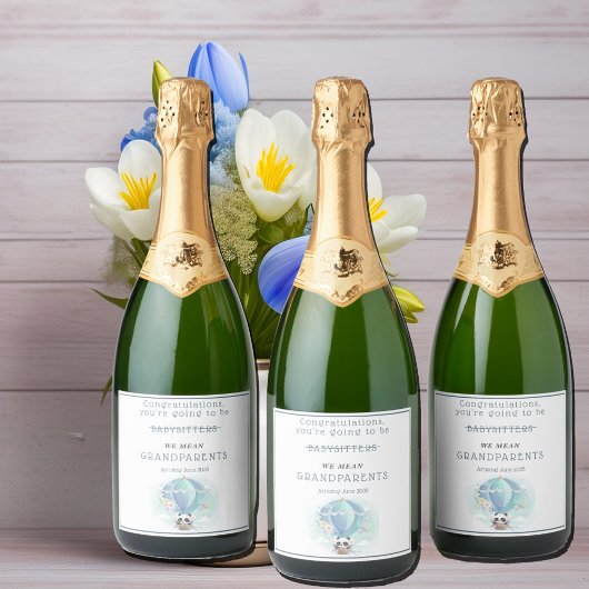 Jullie Worden Grootouders Panda Ballon   Sparkling Wijnetiket