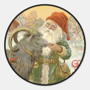 Jultomten voedt Yule Goat a Cookie Ronde Sticker