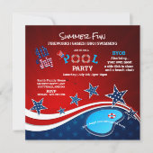 July 4th Pool Party BBQ Fireworks Invitation Kaart (Voorkant)