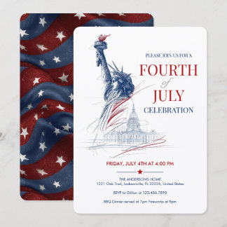 July 4th USA Flag & Statue of Liberty Illustration Kaart