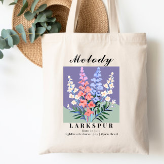 July Geboortemaand Bloem Larkspur Vintage Retro Tote Bag