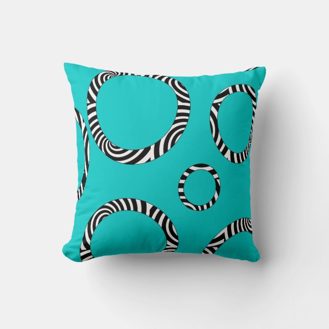 Jumbo Aqua, Black, White Striped Circles Pillow Kussen (Voorkant)