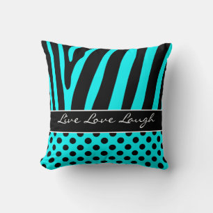 Jumbo Aqua Black Zebra Stripe Polka Dots Kussen