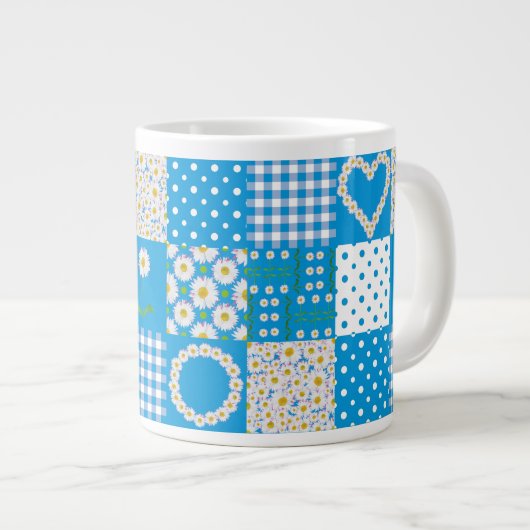 Jumbo Coffee Mok: Daisychains, Faux Patchwork Mok (Voorkant rechts)