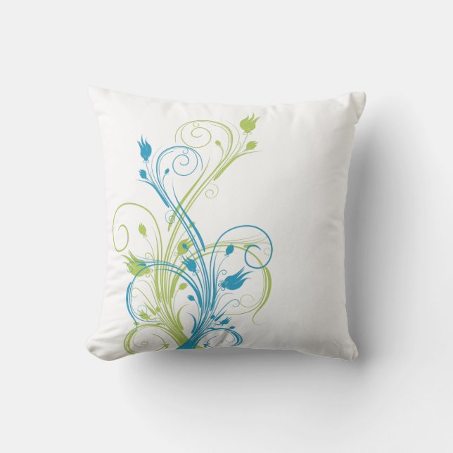 Jumbo Green, Blue, White Floral Vines Pillow Kussen (Voorkant)